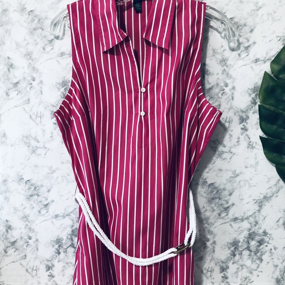 Ralph Lauren Collar Shirt Womens Size L Large Pink White Stripe Rope 100% Cotton